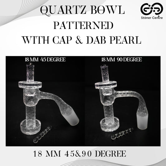 QUARTZ BOWL | PATTERNED QUARTZ BOWL WITH CAP & DAB PEARL 18 MM 45&90 DEGREE