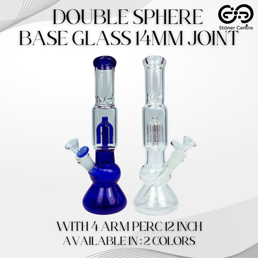GLASS BONG | DOUBLE SPHERE BASE GLASS 14MM JOINT WITH 4 ARM PERC 12 INCH