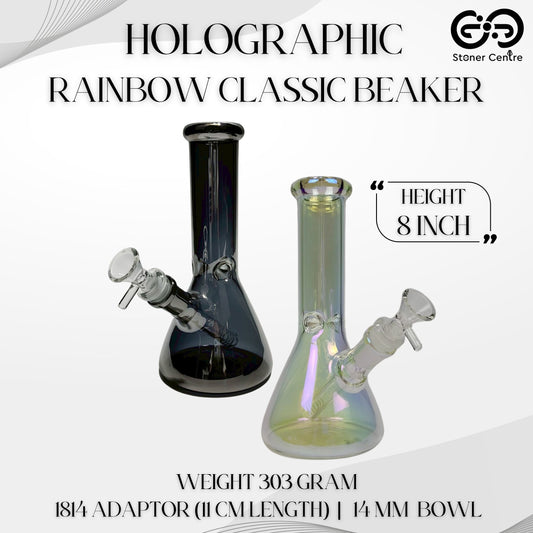 Glass Bong | HOLOGRAPHIC RAINBOW CLASSIC BEAKER 8 INCH