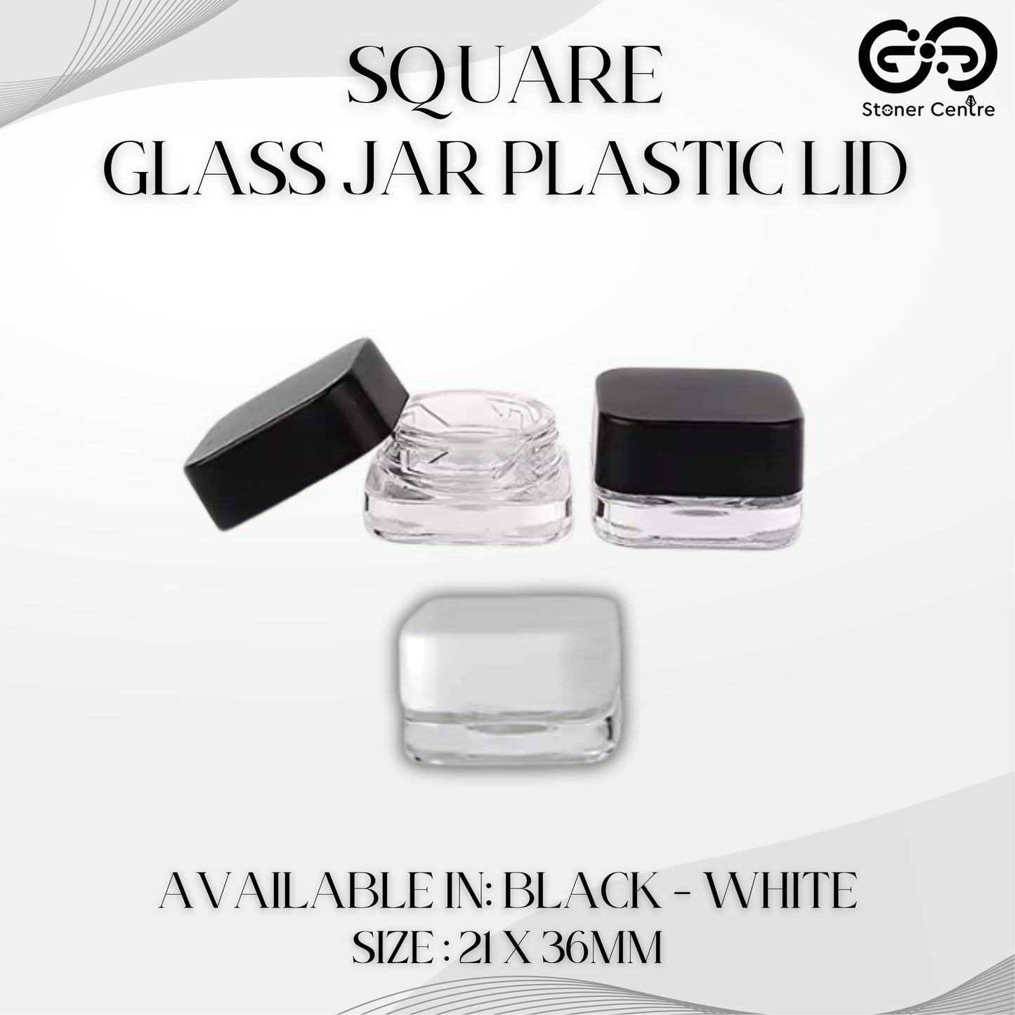 GLASS JAR | SQUARE GLASS JAR PLASTIC LID | SIZE 21MM x 36MM