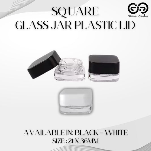 GLASS JAR | SQUARE GLASS JAR PLASTIC LID | SIZE 21MM x 36MM