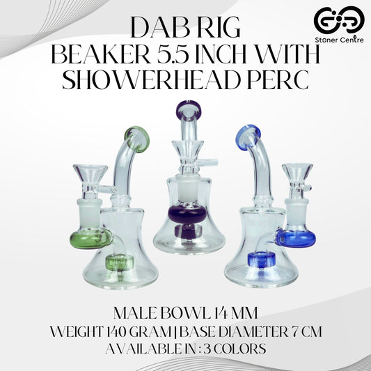 GLASS BONG | DAB RIG BEAKER 5.5 INCH WITH SHOWERHEAD PERC
