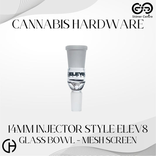 CANNABIS HARDWARE | 14MM INJECTOR STYLE ELEV8 GLASS BOWL - MESH SCREEN