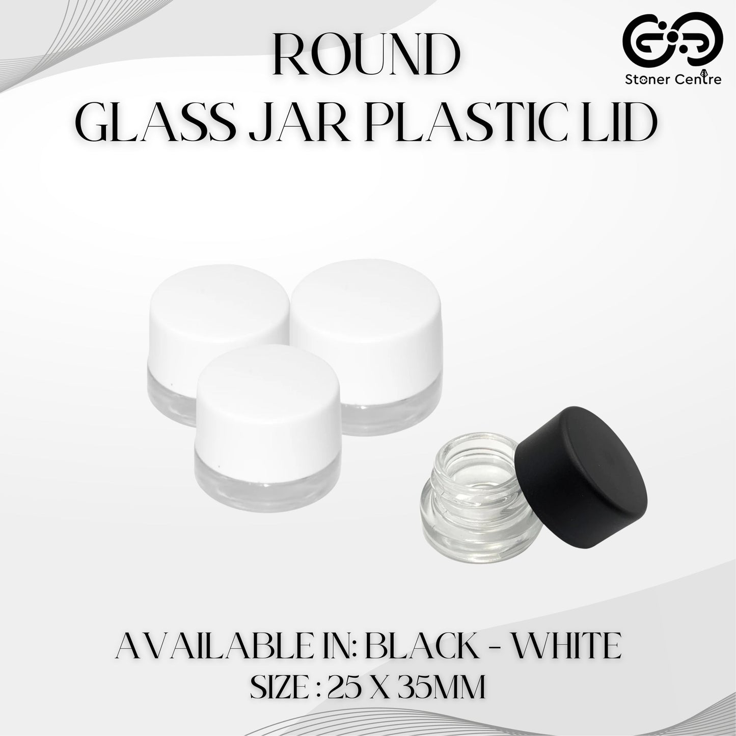 GLASS JAR | ROUND GLASS JAR PLASTIC LID | SIZE 25MM x 35MM