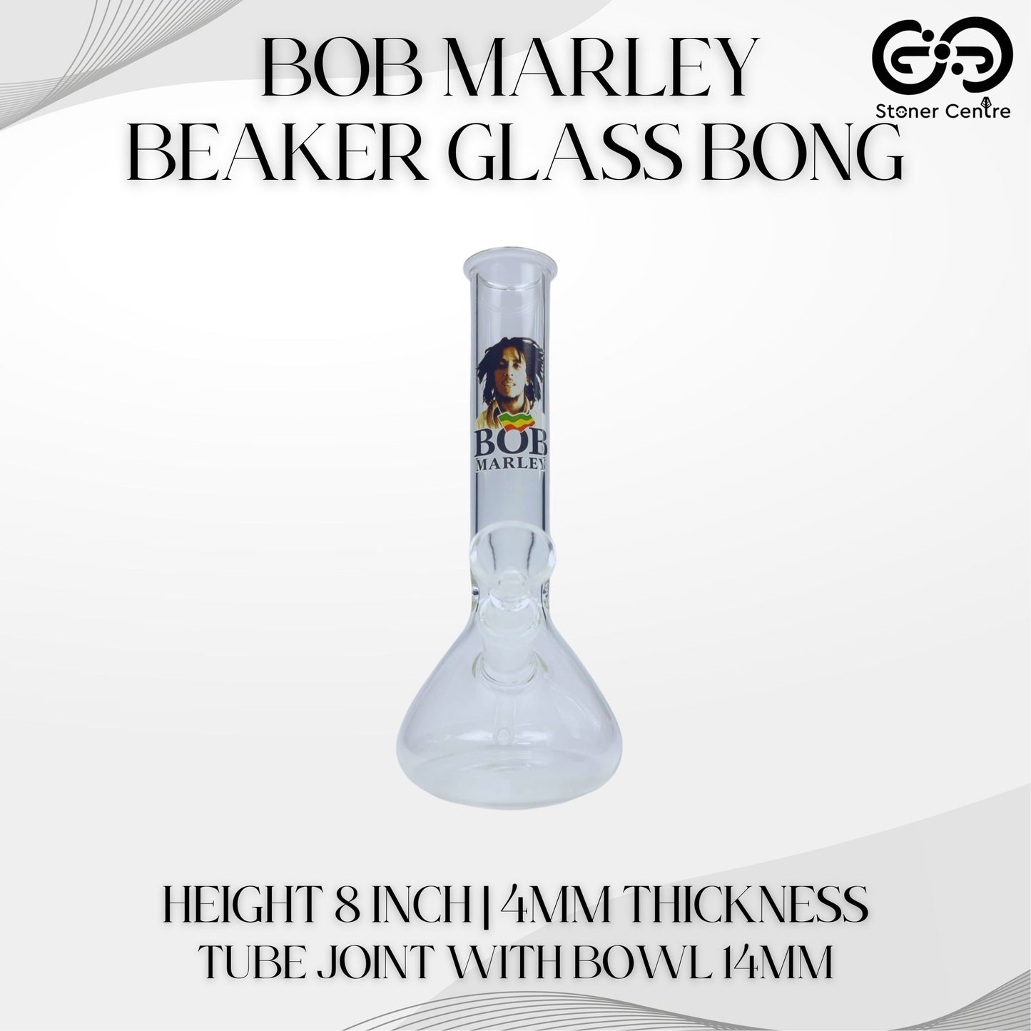 GLASS BONG | BOB MARLEY BEAKER GLASS BONG 8 INCH 4MM THICKNESS