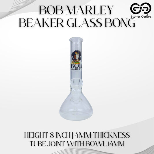 GLASS BONG | BOB MARLEY BEAKER GLASS BONG 8 INCH 4MM THICKNESS
