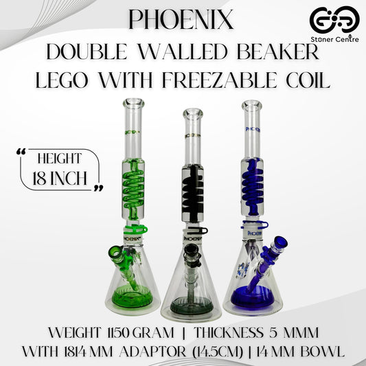 Glass Bong | Phoenix Double Walled Beaker Lego 18 Inch with Freezable Coil