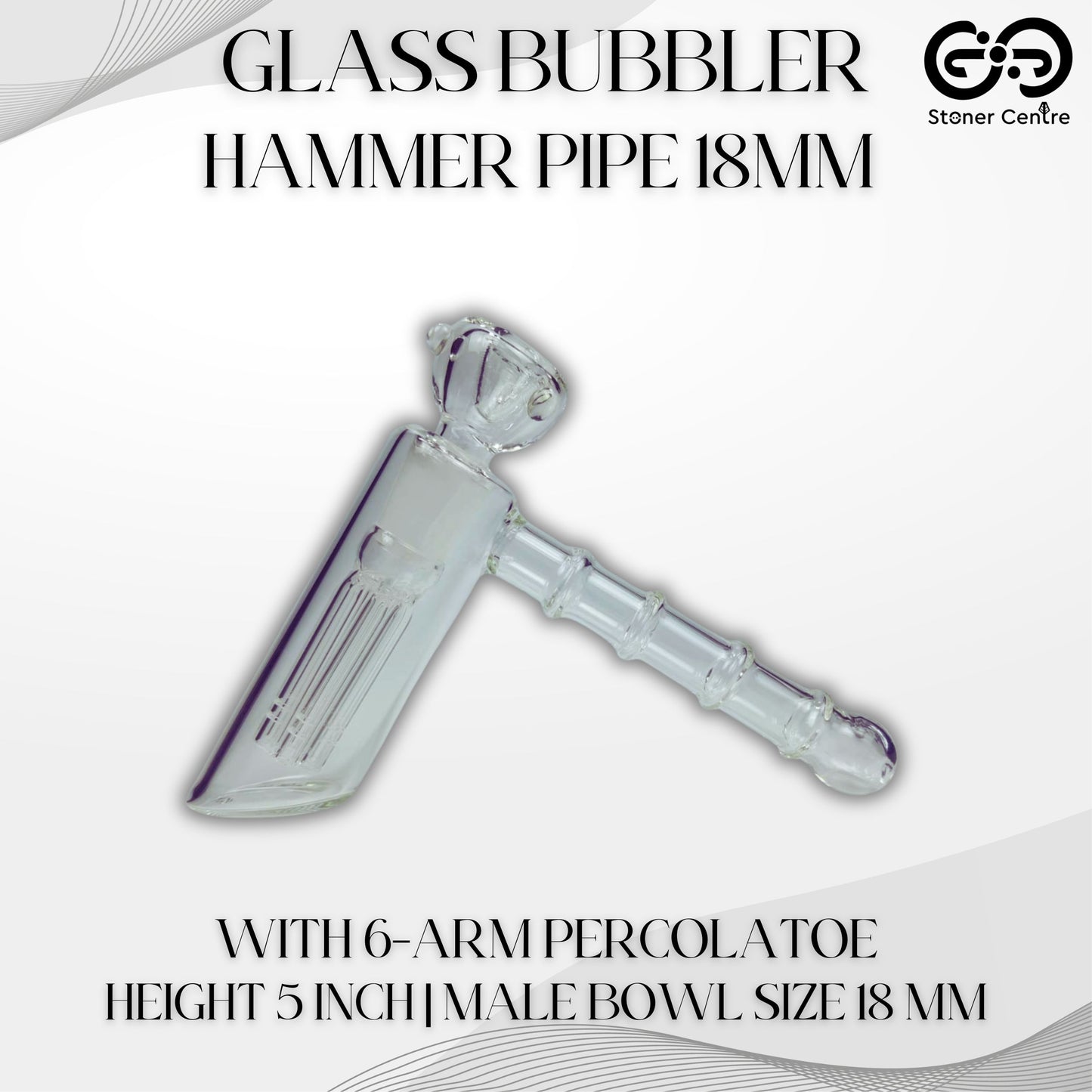 PIPE | GLASS BUBBLER HAMMER PIPE OPEN END 18MM WITH 6 - ARM PERCOLATOR