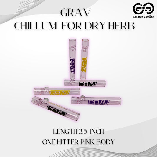 PIPE | GRAV CHILLUM  FOR DRY HERB ONE HITTER 3.5 INCH | PINK BODY