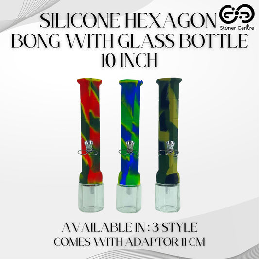 Glass Bong | SILICONE HEXAGON BONG WITH GLASS BOTTLE 10 INCH
