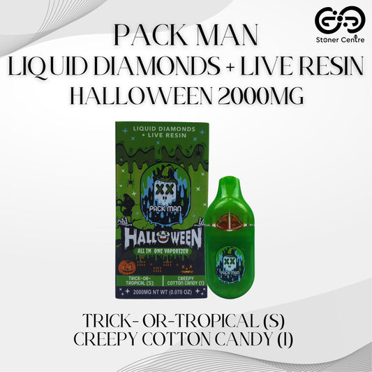 PACK MAN - LIQUID DIAMONDS + LIVE RESIN HALLOWEEN 2.0ML | TRICK- OR-TROPICAL (S) | CREEPY COTTON CANDY (I)
