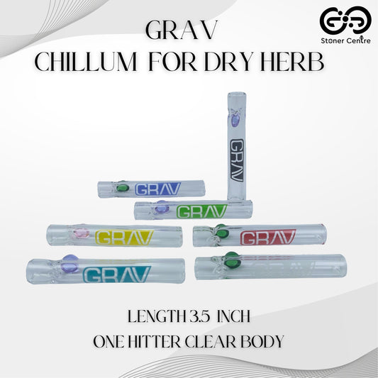 PIPE | GRAV CHILLUM  FOR DRY HERB ONE HITTER 3.5 INCH | CLEAR BODY