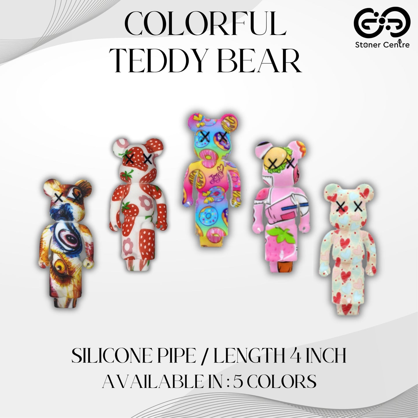 PIPE | COLORFUL TEDDY BEAR SILICONE PIPE 4 INCH