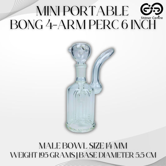 GLASS BONG | MINI PORTABLE BONG 4-ARM PERC 6 INCH GLASS BOTTTLE