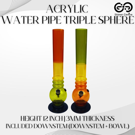 ACRYLIC BONG | ACRYLIC WATER PIPE TRIPLE SPHERE 12 INCH 3MM THICKNESS