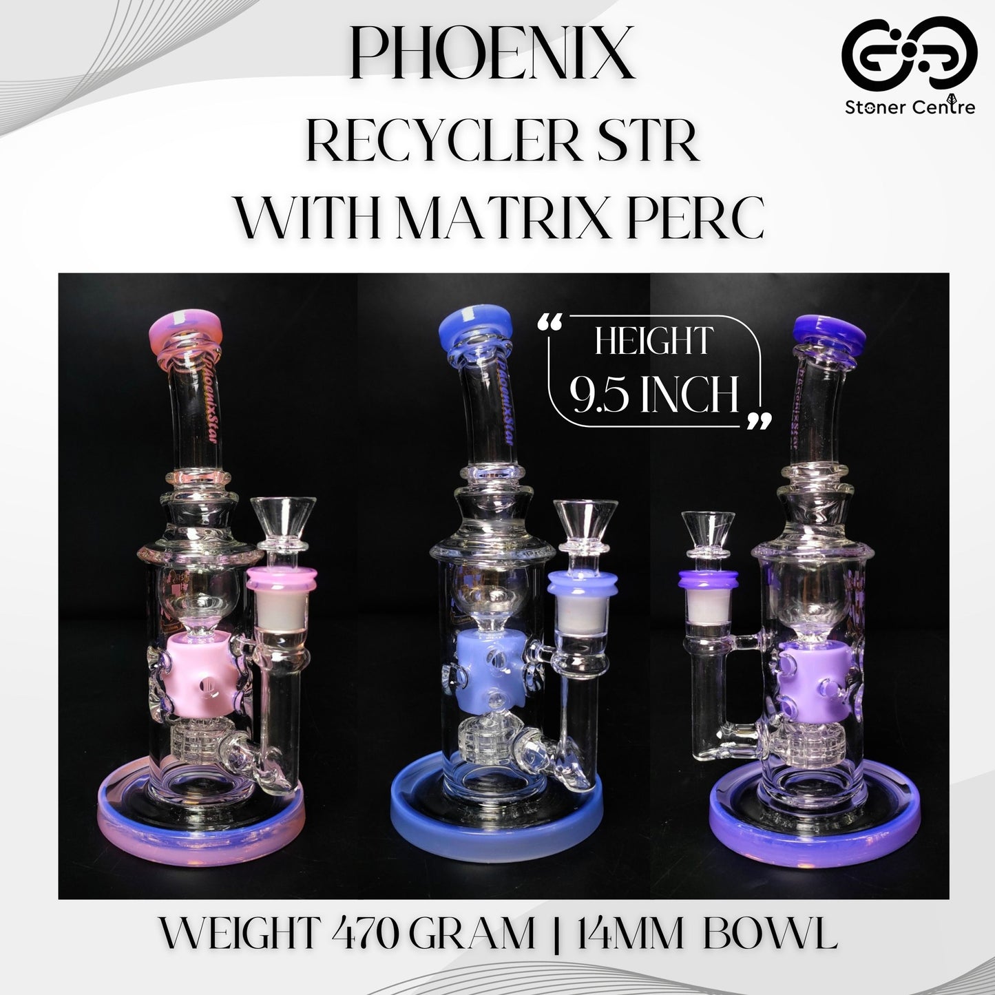 Glass Bong | PHOENIX 463 RECYCLER STR WITH MATRIX PERC 9.5 INCH