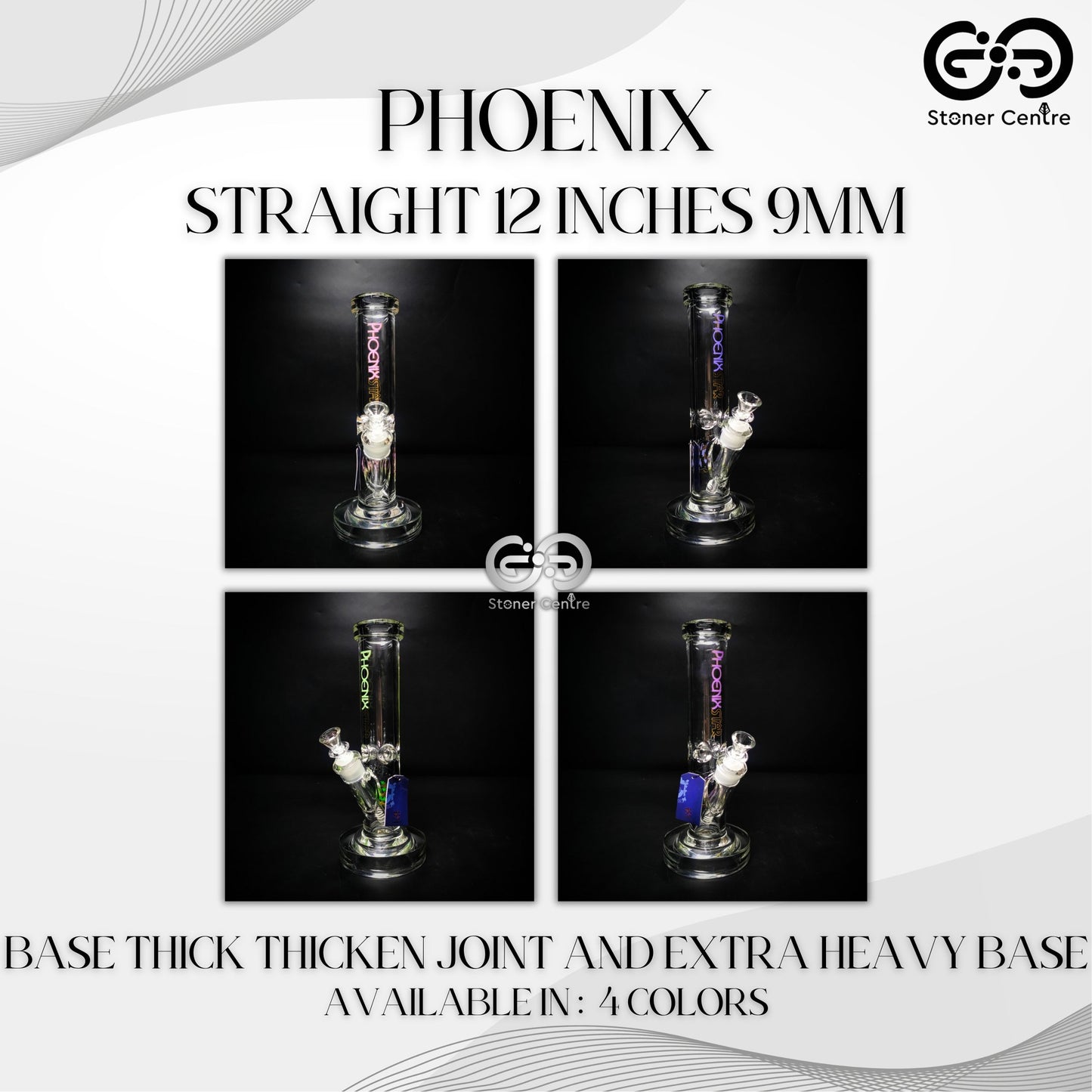 Glass Bong | PHOENIX STAIGHT 12 INCHES 9MM BASE THICK THICKEN JOINT AND EXTRA HEAVY BASE