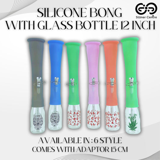 Glass Bong | SILICONE BONG WITH GLASS BOTTLE 12 INCH