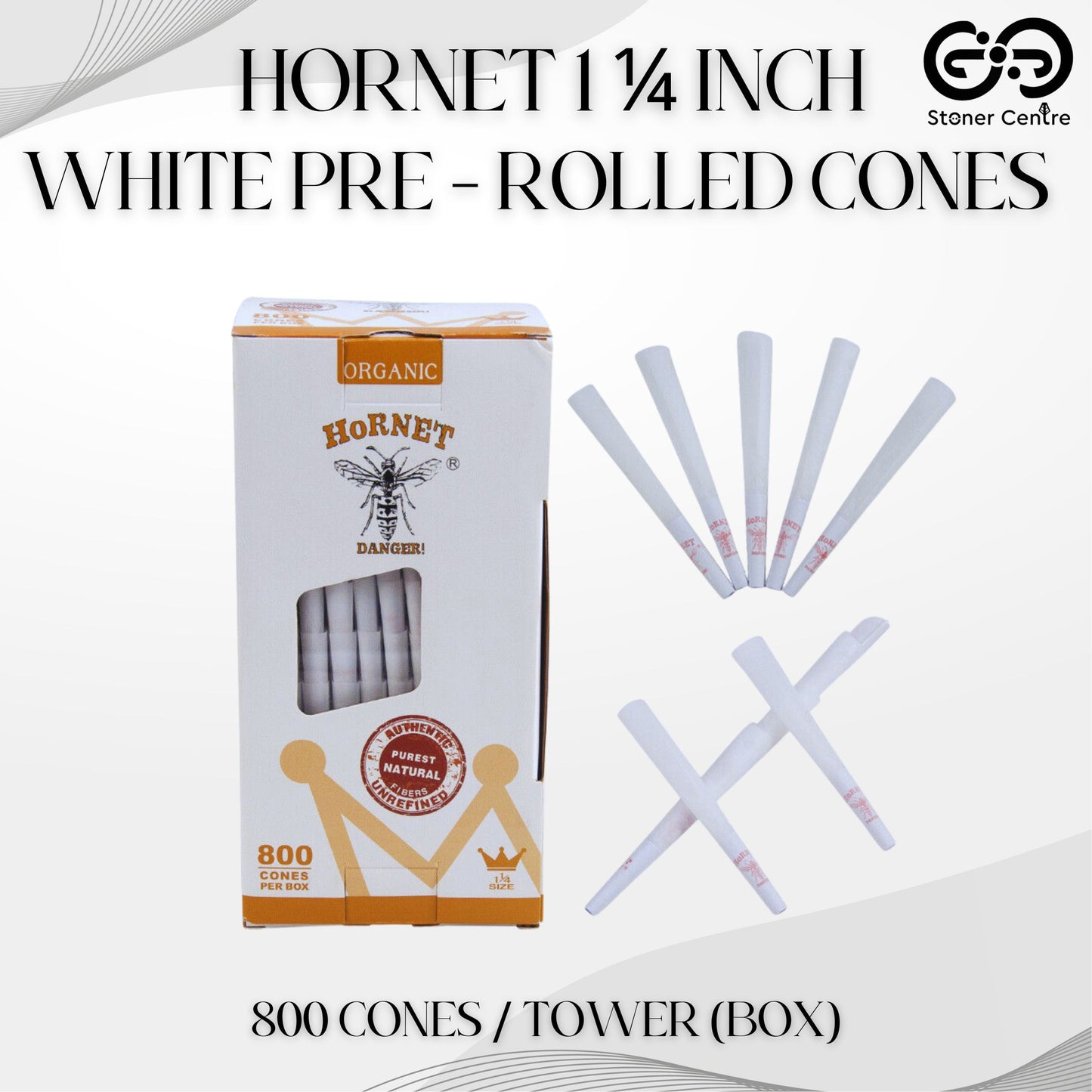 ROLLING PAPER | HORNET 1 1/4 INCH WHITE PRE - ROLLED CONES TOWER