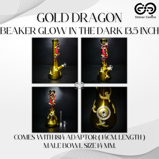 Glass Bong | GOLD DRAGON BEAKER GLOW IN THE DARK 13.5 INCH