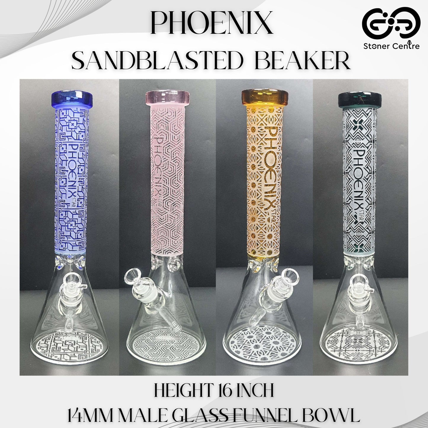 Glass Bong | PHOENIX BEAKER 7 MM THICK SANDBLASTED PROTECTED 16 INCH