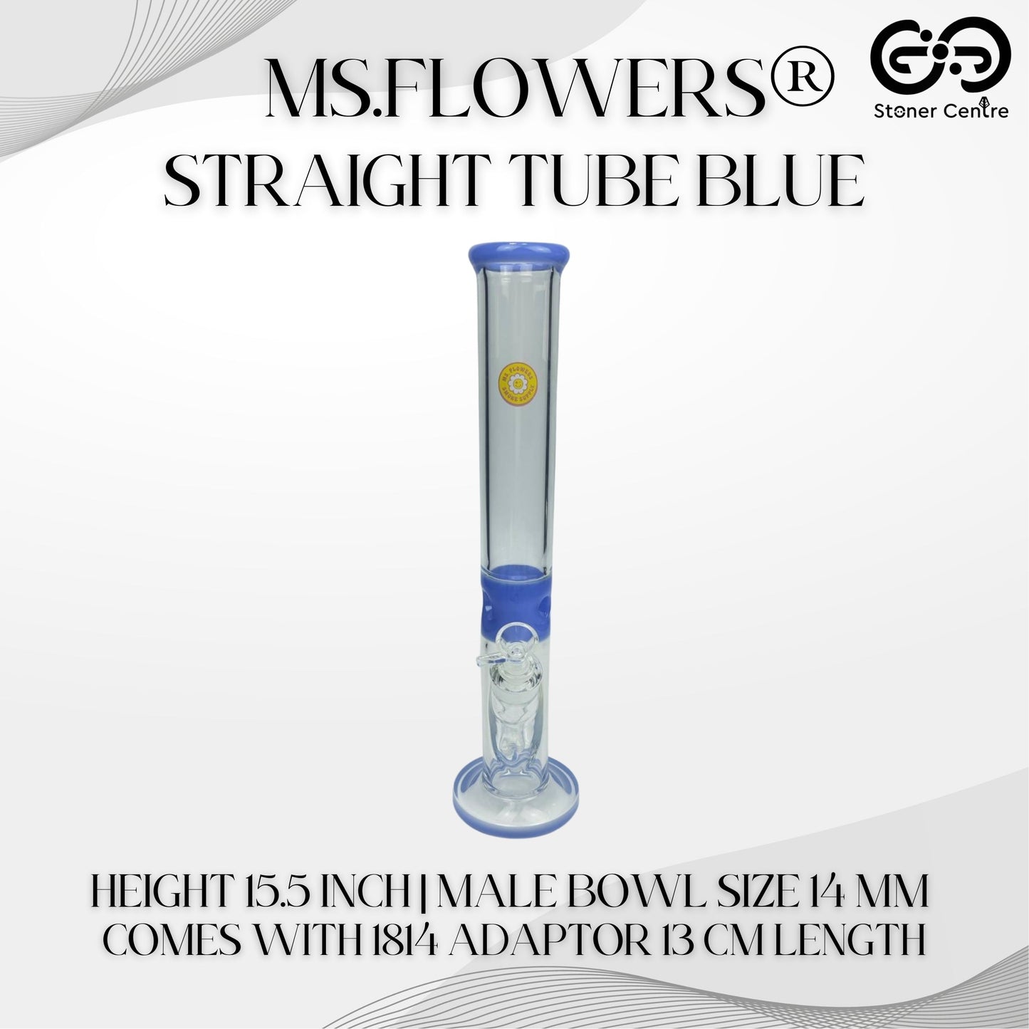 GLASS BONG | MS.FLOWERS STRAIGHT TUBE BLUE 15.5 INCH