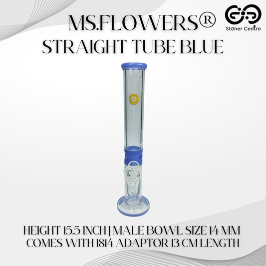 GLASS BONG | MS.FLOWERS STRAIGHT TUBE BLUE 15.5 INCH