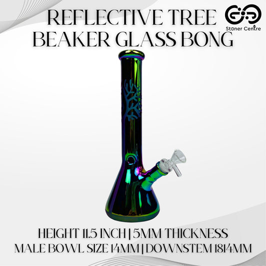GLASS BONG | REFLECTIVE TREE BEAKER GLASS BONG 11.5 INCH 5MM THICKNESS