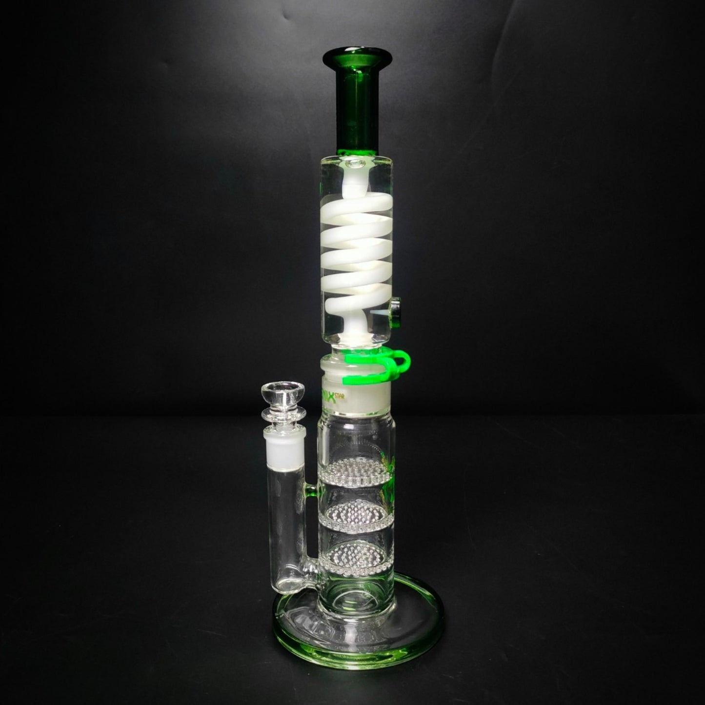 Glass Bong | PHOENIX STAR STRAIGHT LEGO WITH TRIPLE HONEYCOMB PERCOLATOR 15INCH | WHITE CLIP