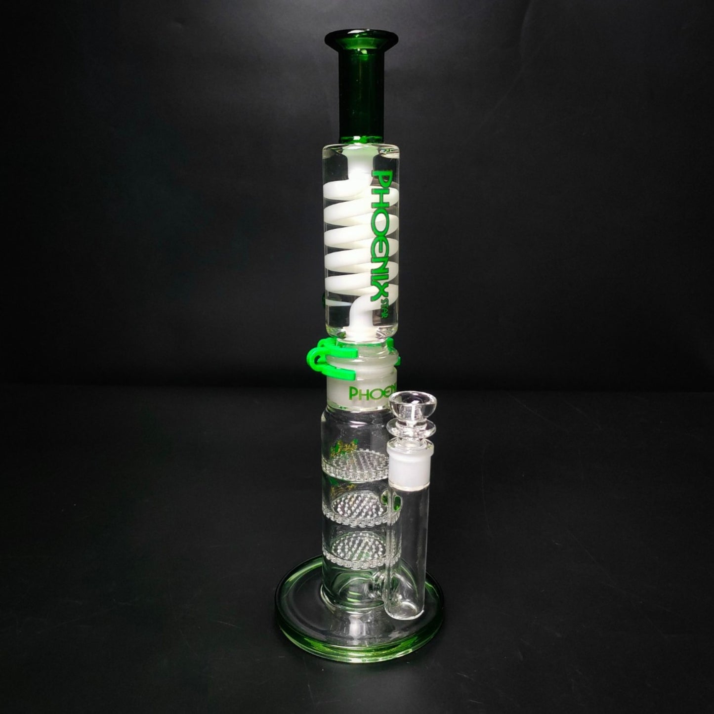 Glass Bong | PHOENIX STAR STRAIGHT LEGO WITH TRIPLE HONEYCOMB PERCOLATOR 15INCH | WHITE CLIP