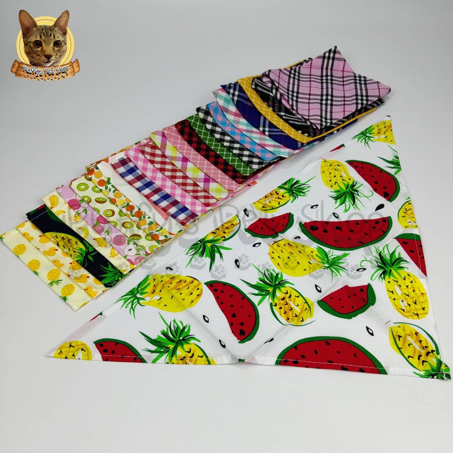 Puffy's Pet Shop |  Luxury Cotton Pet Scarf  ผ้าพันคอสัตว์เลี้ยงพรีเมียม ผ้าคอตตอนแท้ เนื้อผ้าดี ไม่ระคายเคือง สำหรับสุนัขและแมว ขนาด L 60 ซม.