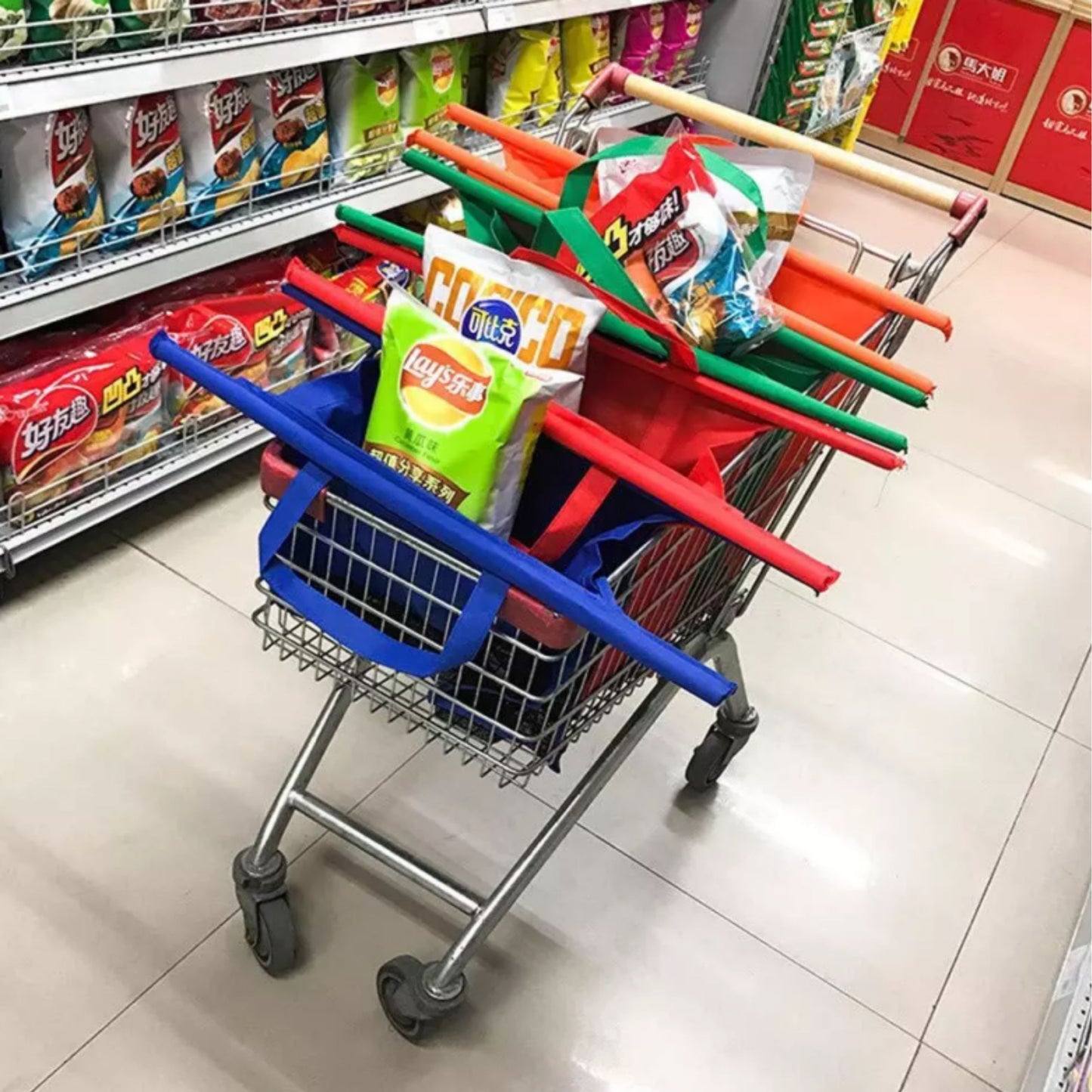 ถุงช้อปปิ้ง 4 ชิ้น/เซ็ต ถุงใส่รถเข็น ซุปเปอร์มาร์เก็ต สามารถนำมาใช้ใหม่ได้ พับได้ กระเป๋าถือ มีออฟชั่นกระเป๋าน้ำแข็ง