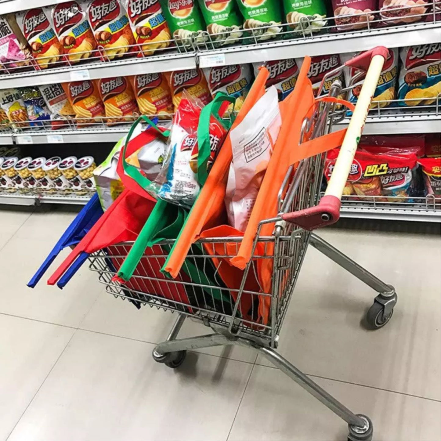 ถุงช้อปปิ้ง 4 ชิ้น/เซ็ต ถุงใส่รถเข็น ซุปเปอร์มาร์เก็ต สามารถนำมาใช้ใหม่ได้ พับได้ กระเป๋าถือ มีออฟชั่นกระเป๋าน้ำแข็ง