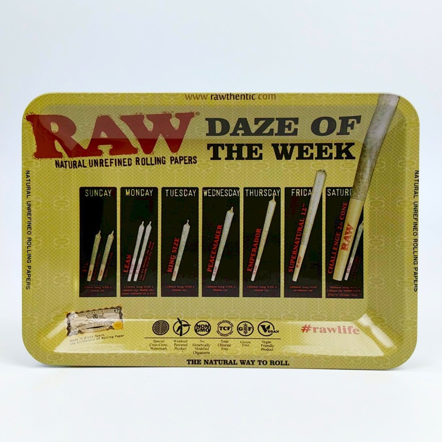 TRAY | RAW - DAZE OF THE WEEK MINI METAL ROLLING TRAY SIZE : 12.5X18 CM