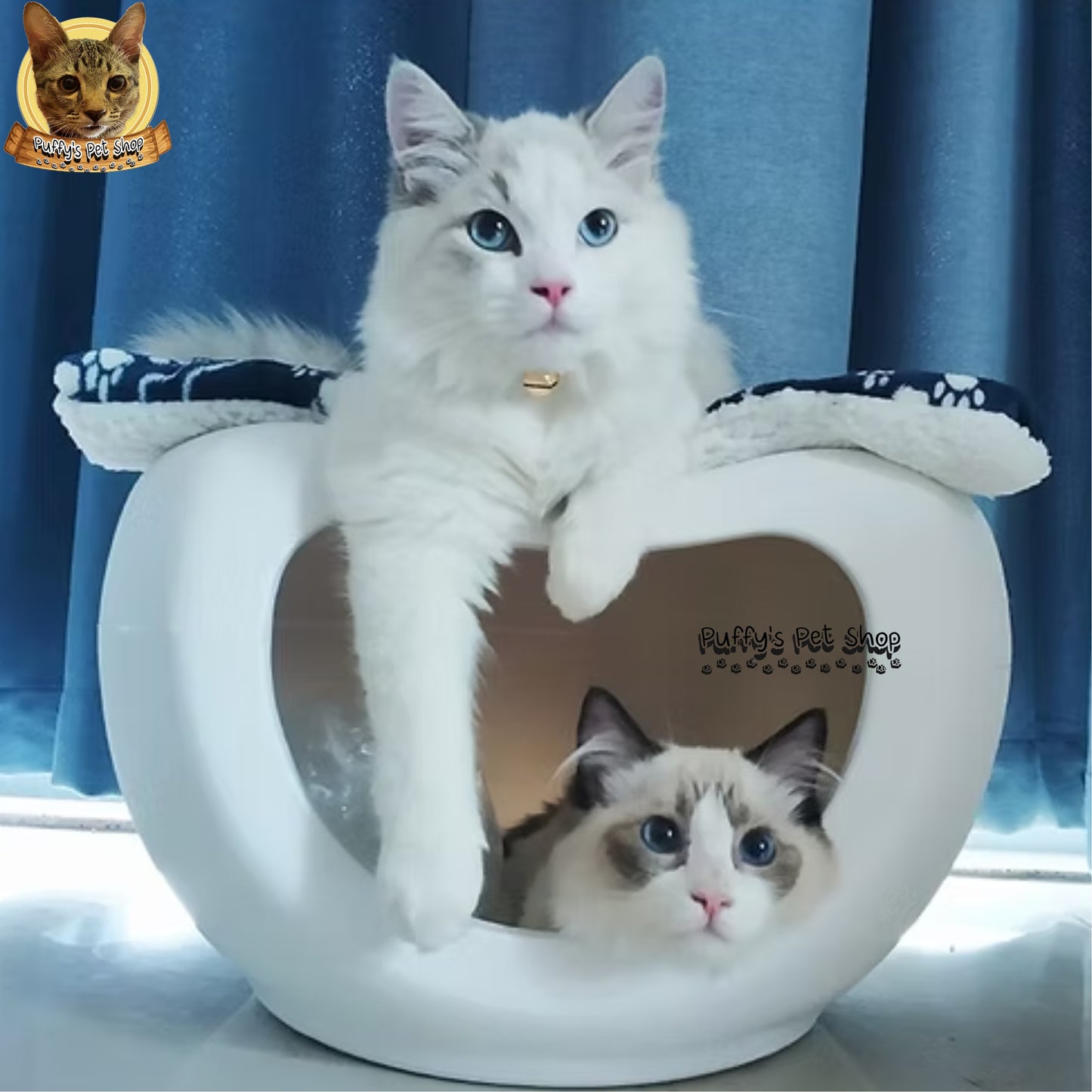 Puffy's Pet Shop | Smiley Cat House with Chair & Storage บ้านแมวหน้ายิ้มพร้อมเก้าอี้และที่วางของ ขนาด: 48 x 42 x 29 ซม.