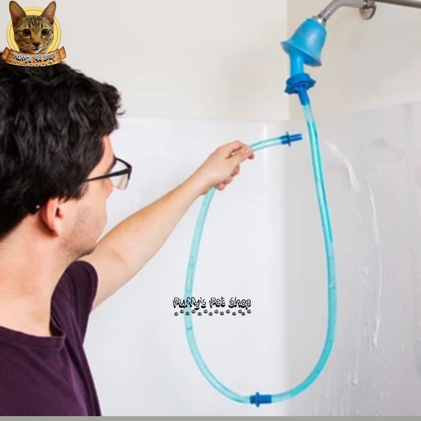 Puffy's Pet Shop | Pet Bath Faucet Attachment for Dogs & Cats หัวต่อก๊อกอาบน้ำซิลิโคนสำหรับสุนัขและแมว  กว้าง 3 ซม. ยาว 1.5 เมตร