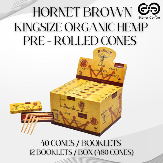 ROLLING PAPER | HORNET BROWN KINGSIZE ORGANIC HEMP PRE - ROLLED CONES