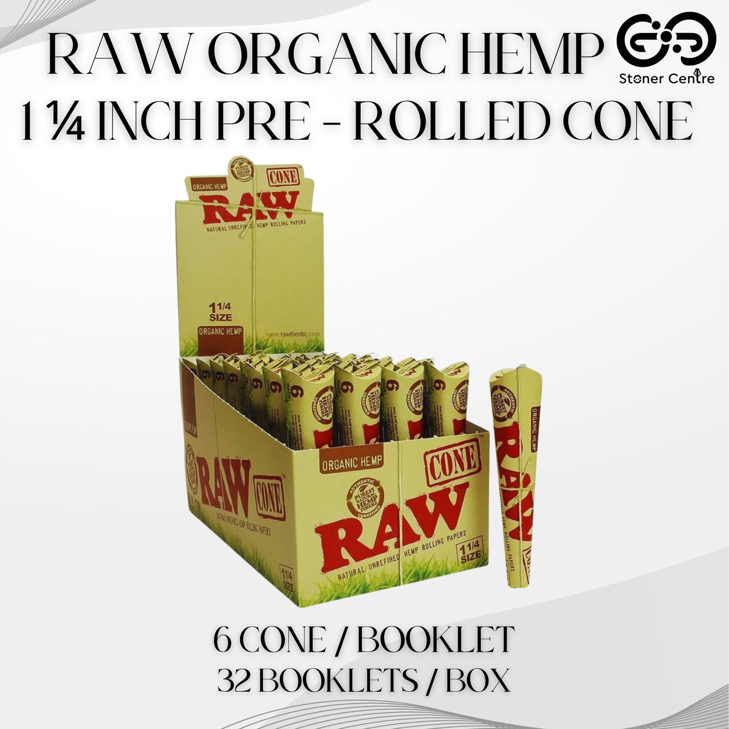 ROLLING PAPER | RAW ORGANIC HEMP 1 1/4 INCH PRE-ROLLED CONE