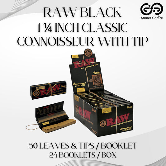 ROLLING PAPER | RAW BLACK CLASSIC CONNOISSEUR 1 ¼" WITH TIPS