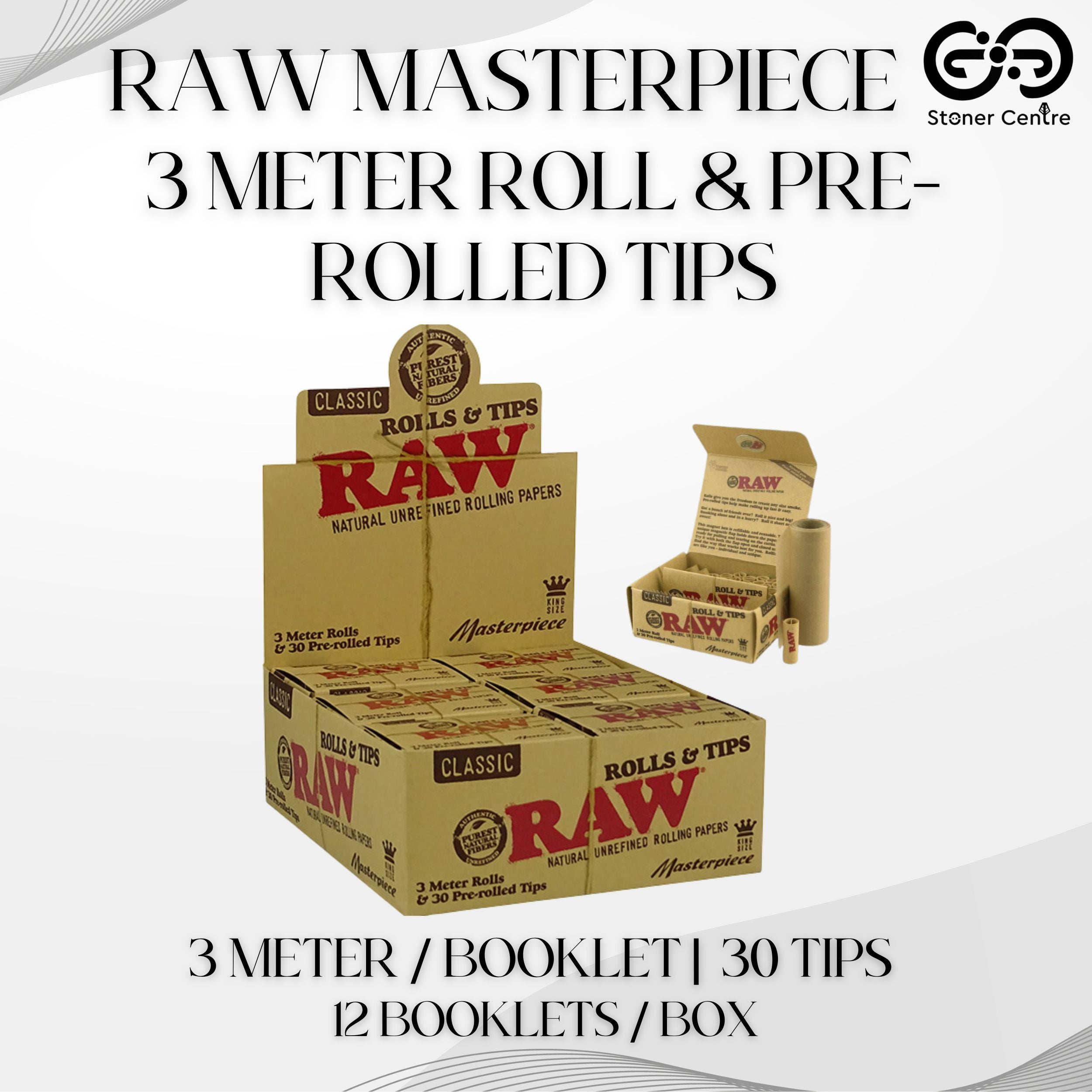 ROLLING PAPER | RAW MASTERPIECE 3 METER ROLL & PRE-ROLLED TIPS ...