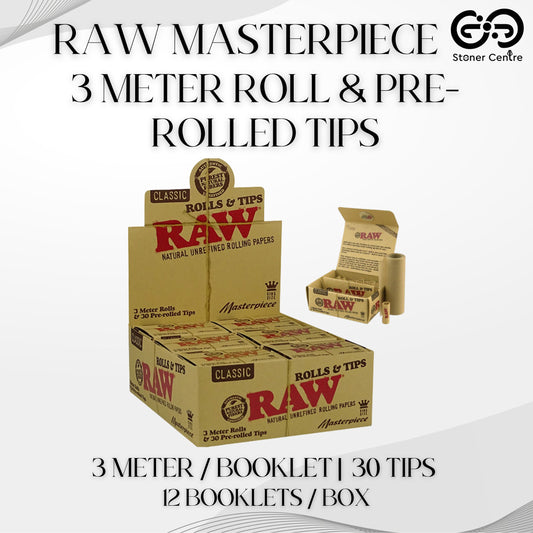 ROLLING PAPER | RAW MASTERPIECE  3 METER ROLL & PRE-ROLLED TIPS