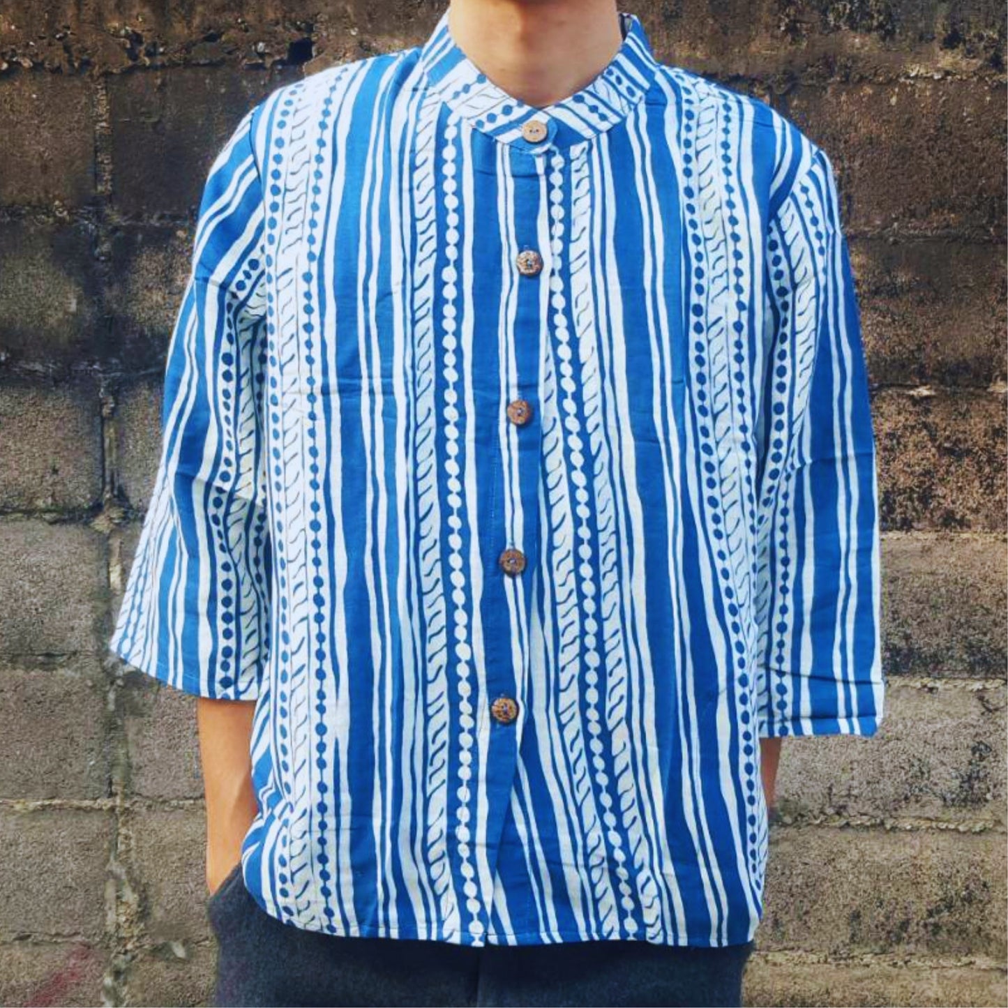 RAK MAE รักแม่ | COMFY HAWAIIAN COTTON ROBE STIRT - TRIBAL HAND DRAWN STRIPE