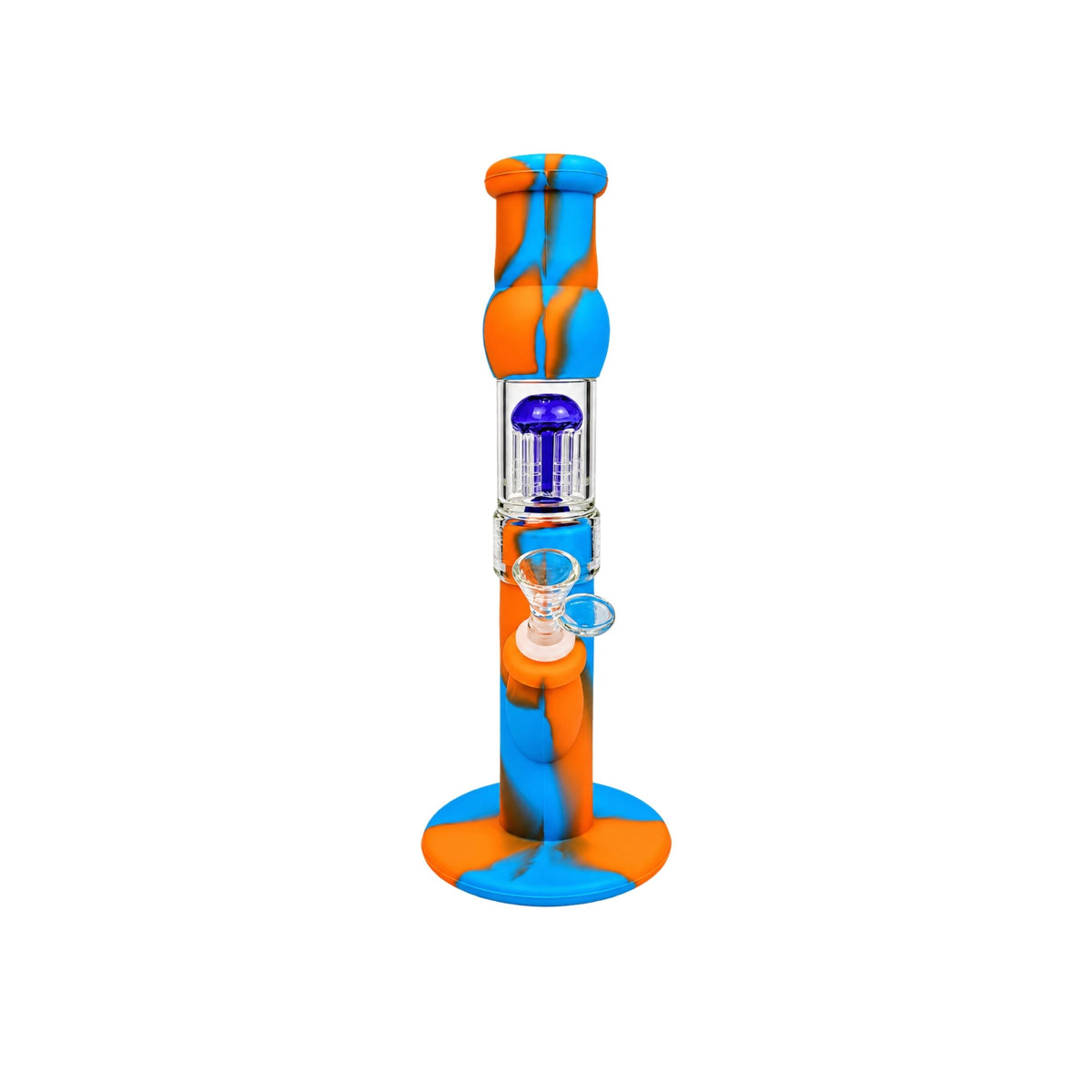 GLASS BONG | SILICONE BONG WITH BLUE GLASS FILTER 6 ARM PERCOLATOR 12 INCH