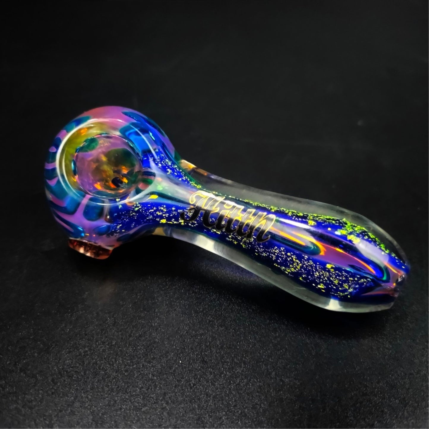 PIPE | HITTN BLUE ALIEN DICHROIC GLASS SPOON PIPE 4 INCH