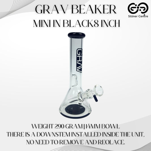 Glass Bong | GRAV BEAKER MINI NI BLACK 8 INCH