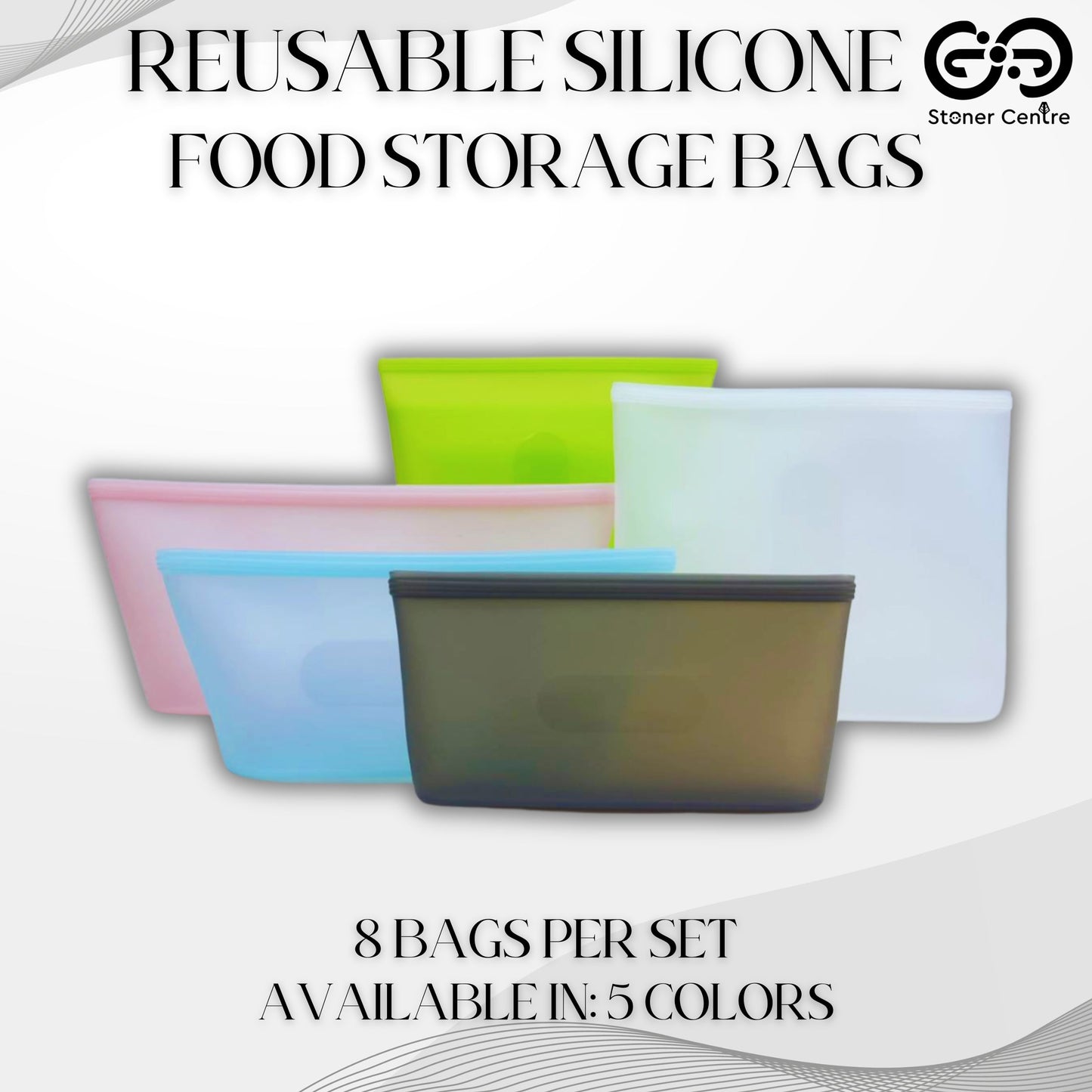 REUSABLE SILICONE FOOD STORAGE BAGS 8 BAGS PER SET