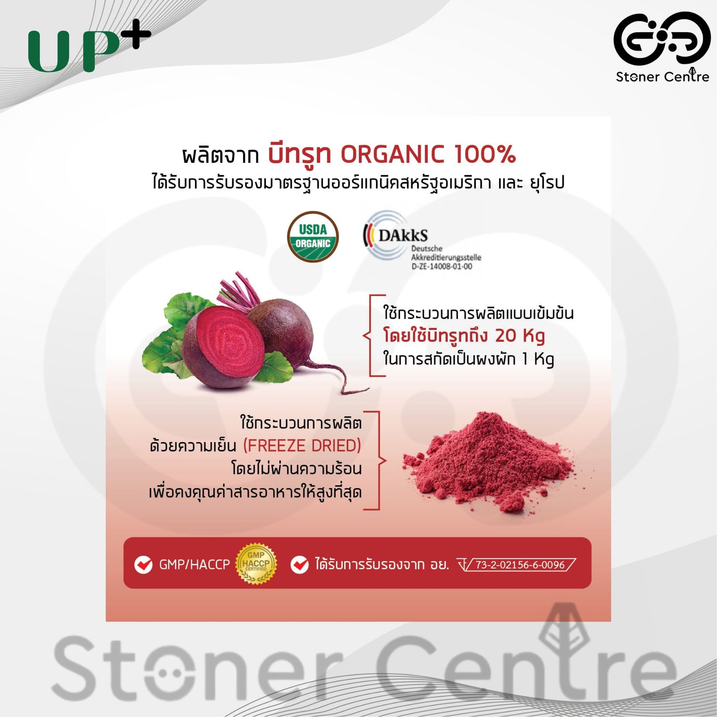 Beetroot Powder UP+ 100g | "ผงบีทรูท" อัพ+ ไม่ผสมแป้ง มี อย.รับรอง สำหรับนำไปใส่ในอาหารและเครื่องดื่ม ขนาด 100 กรัม