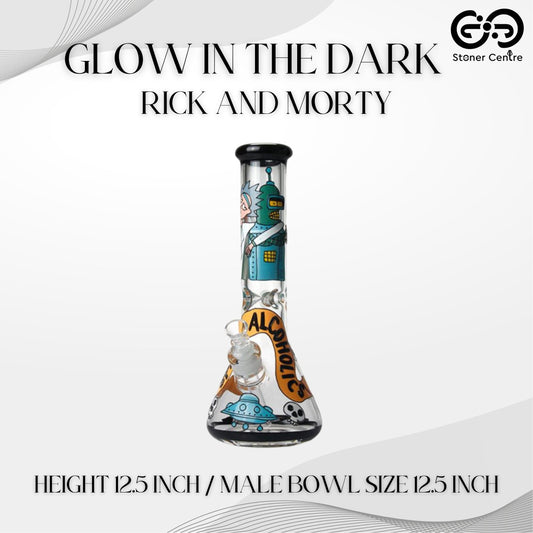Glass Bong | GLOW IN THE DARK RICK AND MORTY SPACE ACHOLIC 12.5 INCH