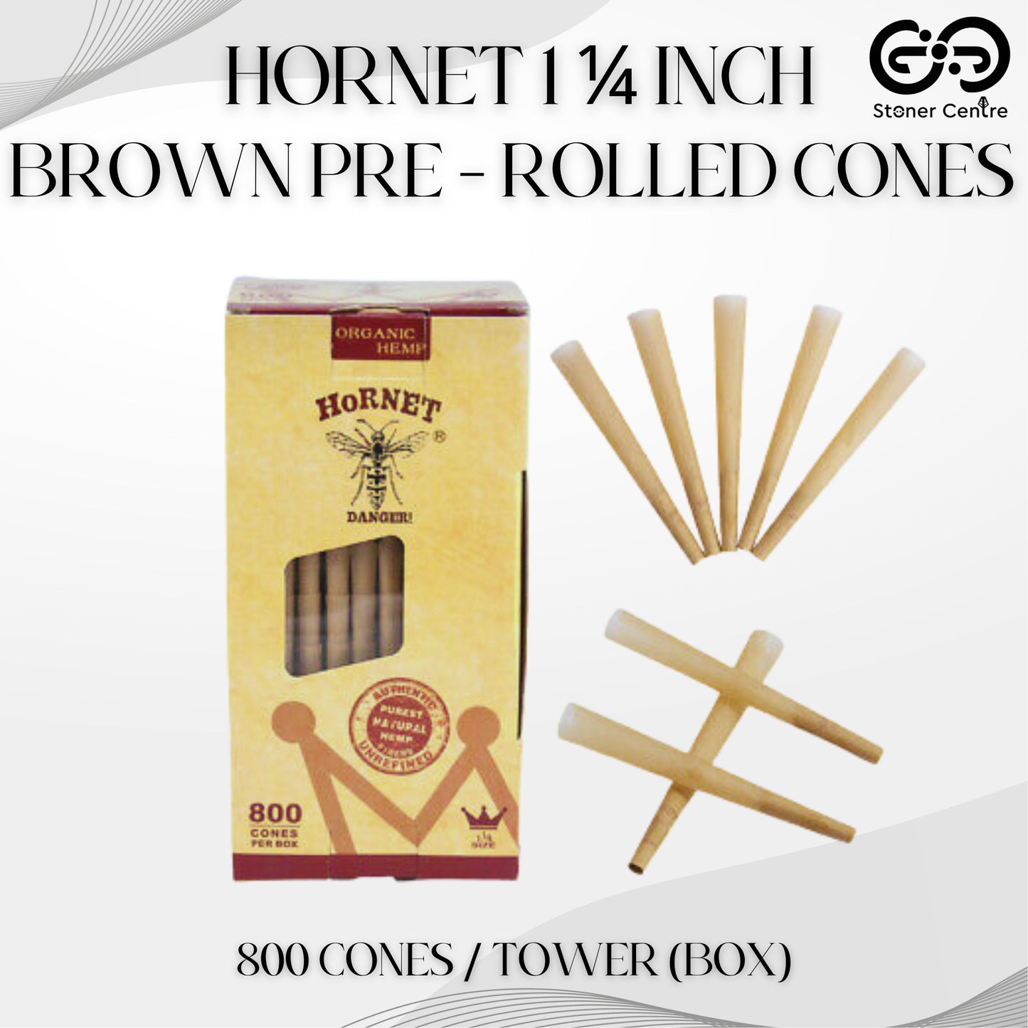 ROLLING PAPER | HORNET 1 1/4 INCH BROWN PRE - ROLLED CONES TOWER