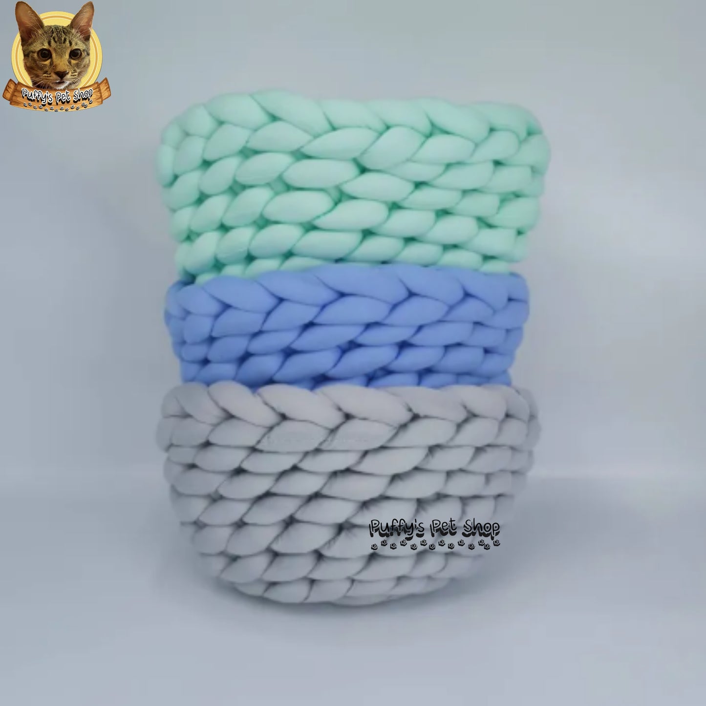 Puffy's Pet Shop | Knitted Cotton Basket Bed for Cats & Dogs ที่นอนสัตว์เลี้ยง น้องหมาและน้องแมว ทรงตะกร้า ผลิตจากผ้าฝ้ายถัก ขนาด 35 / 40 / 45 ซม.